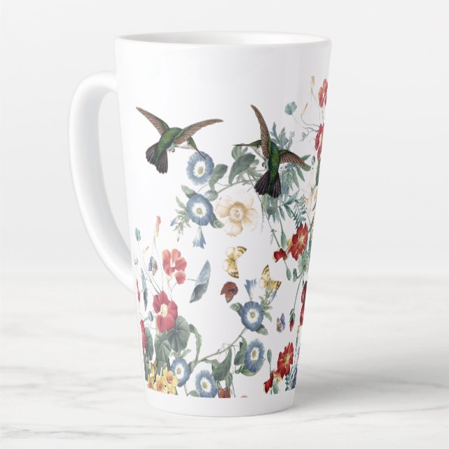 Hummingbird Butterfly Garden Blume Latte Tasse (Linke Ecke)