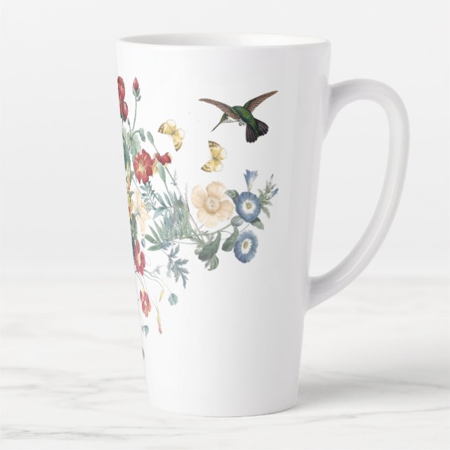 Hummingbird Butterfly Garden Blume Latte Tasse (Rechts)