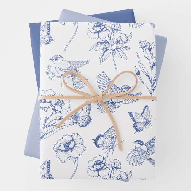 Hummingbird & Butterfly Toile Blue Wrapping Geschenkpapier Set (Beispiel)