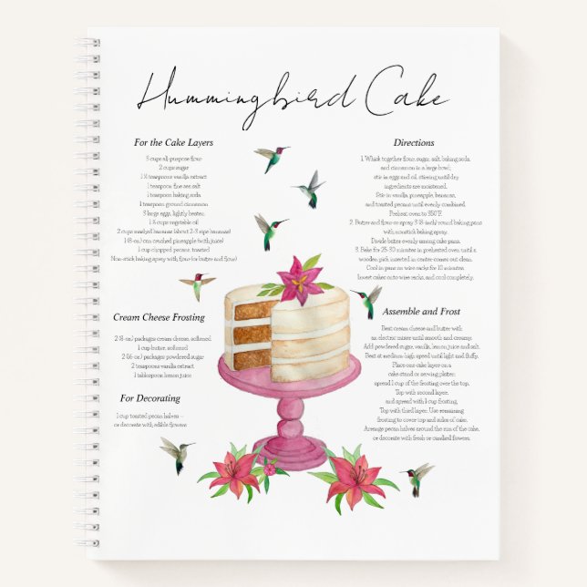 Hummingbird Cake Recipe Notebook Notizbuch (Vorderseite)