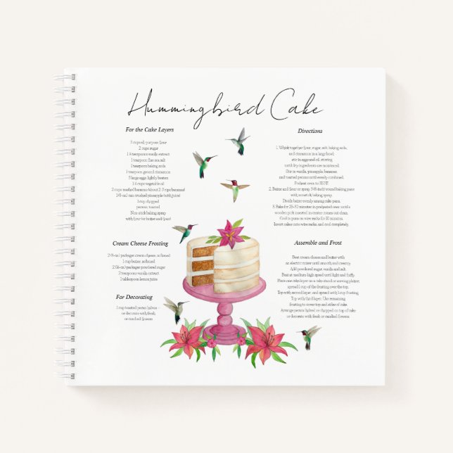 Hummingbird Cake Recipe Notebook Notizbuch (Vorderseite)