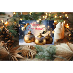 Hummingbird Christmas Card Karte<br><div class="desc">Hummingbird Weihnachtskarte blauer Hintergrund mit Schnee und Goldverzierungen. Erstellt mit Kolibri-Fotos von Audrey-Kreationen</div>