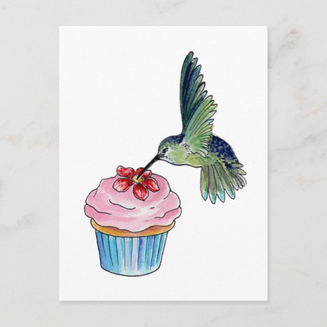 Hummingbird Cupcake Liebe Postkarte (Vorderseite)