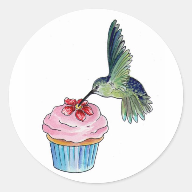 Hummingbird Cupcake Liebe Runder Aufkleber (Vorderseite)