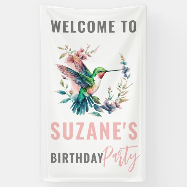 Hummingbird Custom Text Geburtstagsparty Banner (Vertikal)