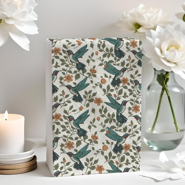 Hummingbird Decoupage Orange Vintag Seidenpapier (Vintage Hummingbird floral tissue paper with orange flowers, antique white cottagecore pattern)