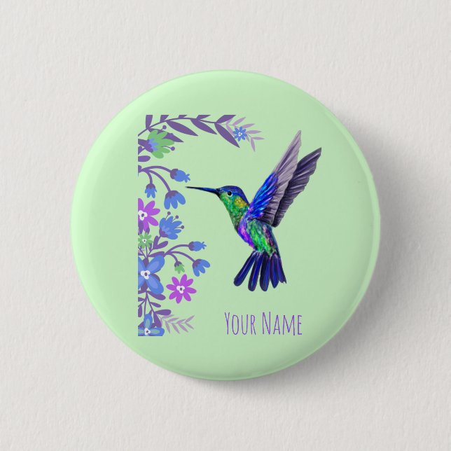 Hummingbird Design Botanische Blume Vogelliebhaber Button (Vorderseite)