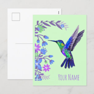 Hummingbird Design Botanische Blume Vogelliebhaber Feiertagspostkarte