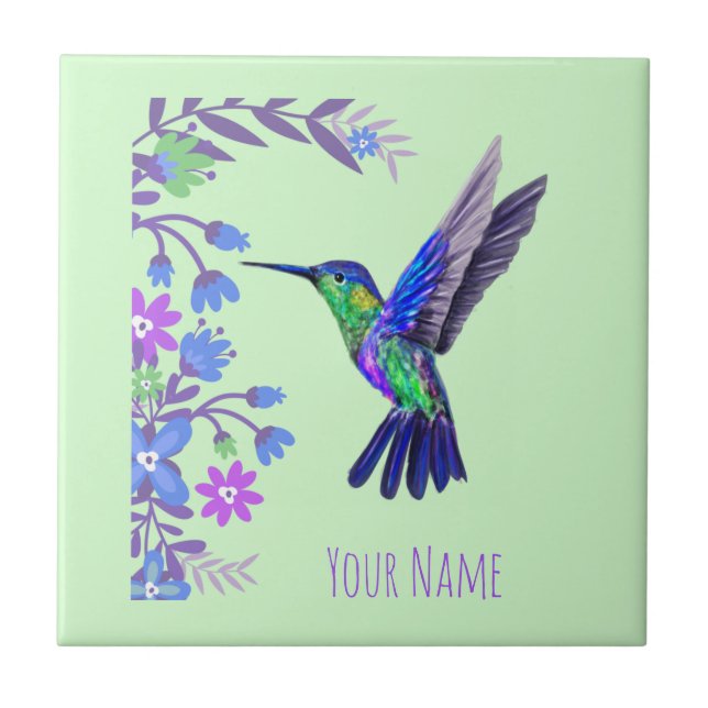 Hummingbird Design Botanische Blume Vogelliebhaber Fliese (Vorderseite)