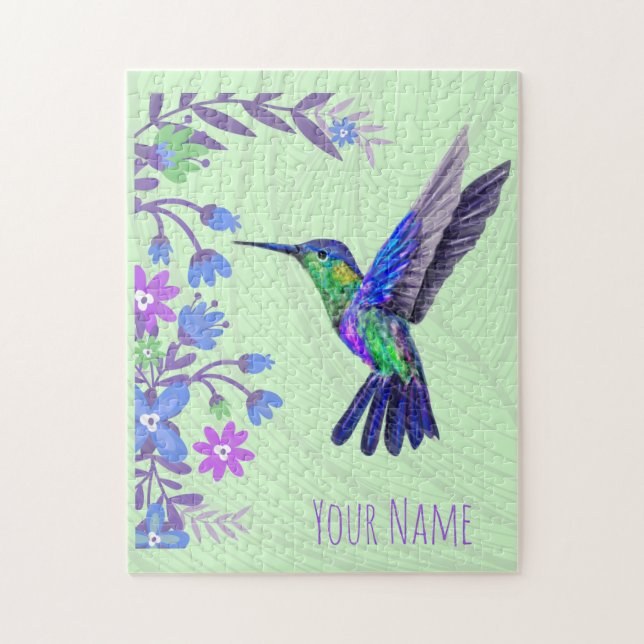 Hummingbird Design Botanische Blume Vogelliebhaber Puzzle (Vertikal)