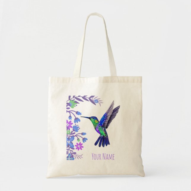 Hummingbird Design Botanische Blume Vogelliebhaber Tragetasche (Vorne)