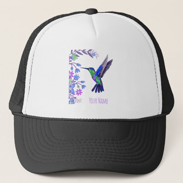 Hummingbird Design Botanische Blume Vogelliebhaber Truckerkappe (Vorderseite)