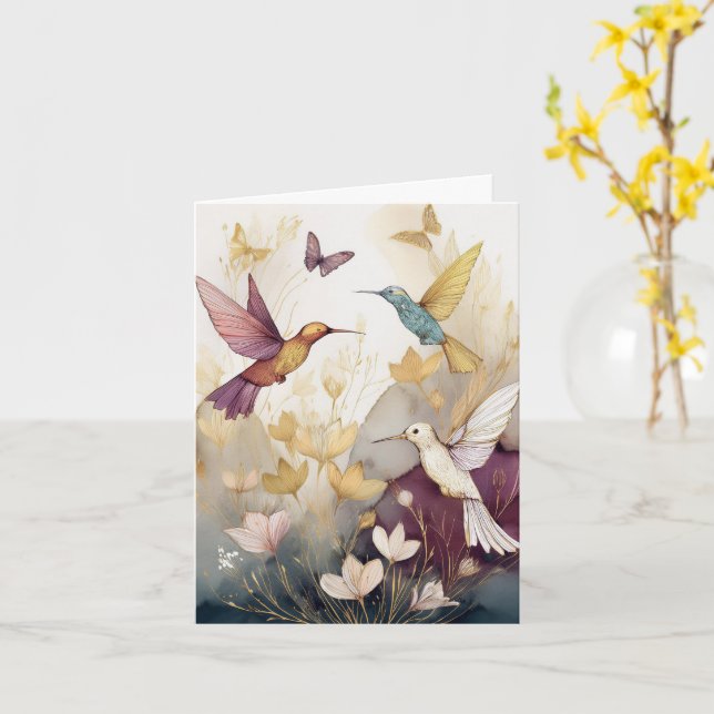 Hummingbird Earthtones Karte (Gelbe Blume)