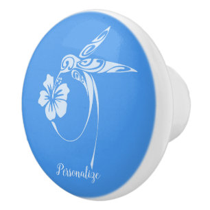 Hummingbird Elegant Cornsilk Blue White Design Keramikknauf