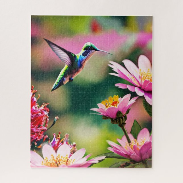 Hummingbird fliegt zu einer Blume Puzzle (Vertikal)