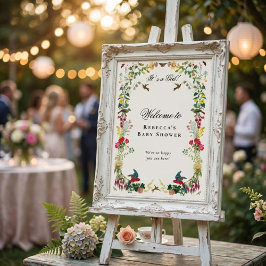 Hummingbird Floral Garden Baby Shower Welcome Poster