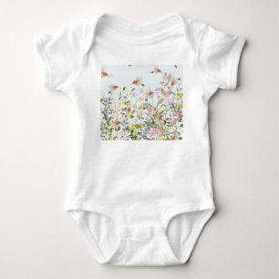 Hummingbird Floral Garden Vintag Illustration Baby Strampler