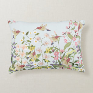 Hummingbird Floral Garden Vintag Illustration Dekokissen