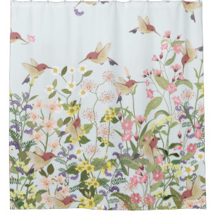 Hummingbird Floral Garden Vintag Illustration Duschvorhang