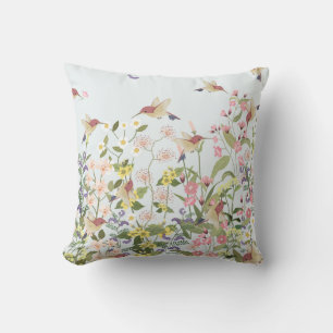 Hummingbird Floral Garden Vintag Illustration Kissen