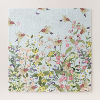 Hummingbird Floral Garden Vintag Illustration Puzzle