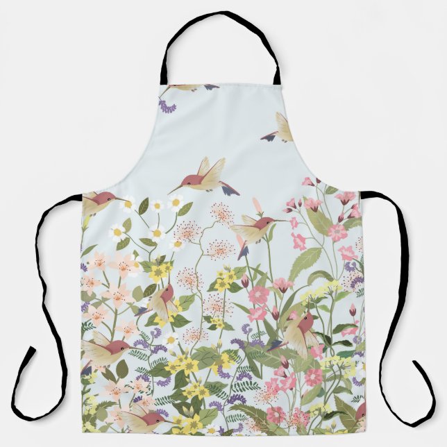 Hummingbird Floral Garden Vintag Illustration Schürze (Vorderseite)