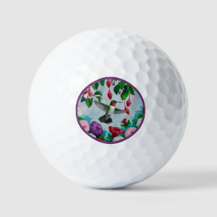 Hummingbird Flying in Flower Garden Golf Balls Golfball