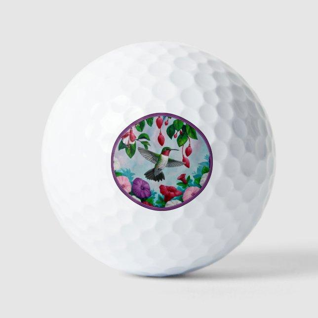 Hummingbird Flying in Flower Garden Golf Balls Golfball (Vorderseite)