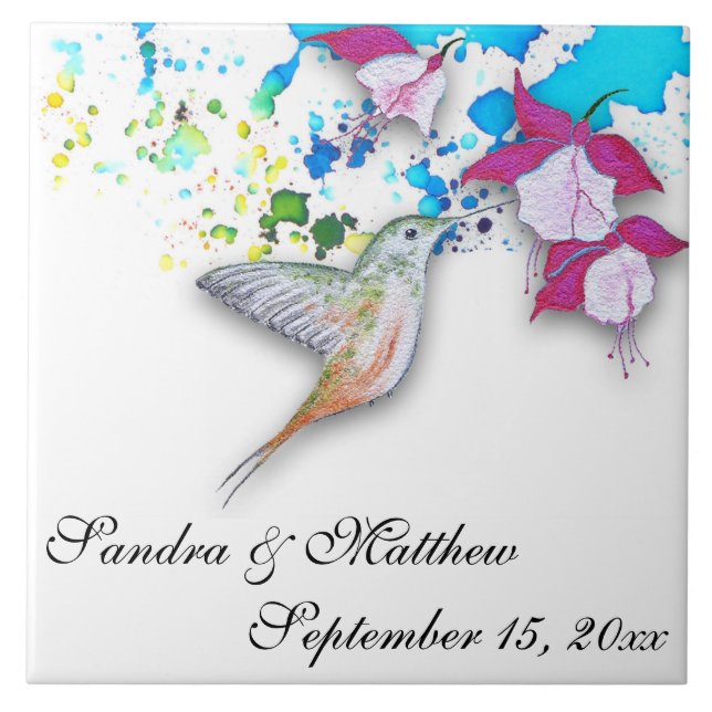 Hummingbird & Fuchsia Wedding Trivet/Untersetzer Fliese (Vorderseite)