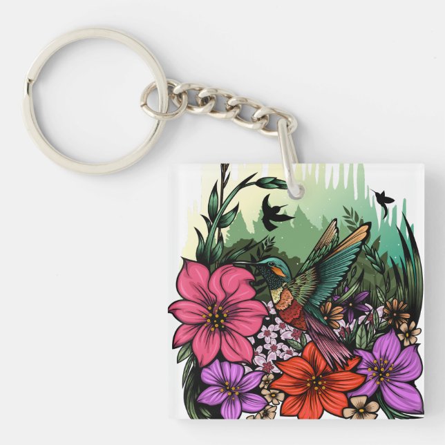 Hummingbird Garden Acrylic Schlüsselanhänger (Vorderseite)
