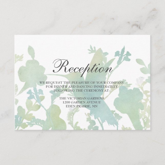 Hummingbird Garden Watercolor Hochzeitsempfang Begleitkarte (Vorderseite)