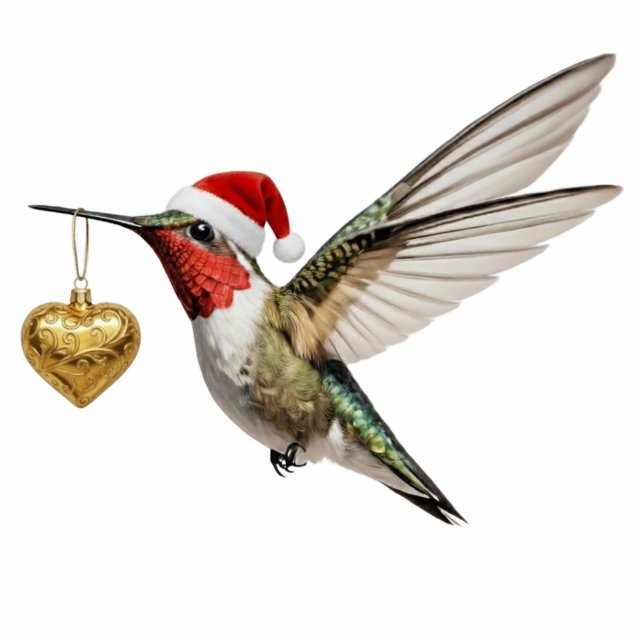 Hummingbird & Gold Heart Bird Christmas Ornament Fotoskulptur Ornament (Vorne)