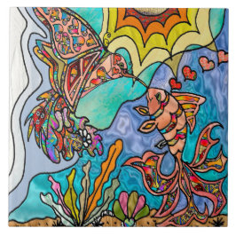 Hummingbird Goldfish Reflection Art Keramik Tile Fliese