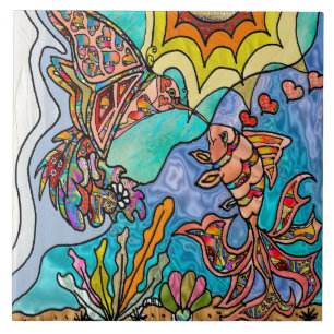 Hummingbird Goldfish Reflection Art Keramik Tile Fliese