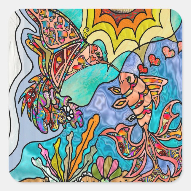 Hummingbird Goldfish Reflection Art Sticker (Vorderseite)