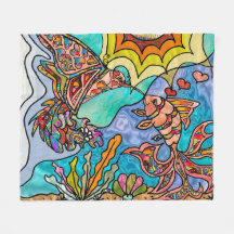 Hummingbird Goldfish Reflektion Art Fleece Blanket