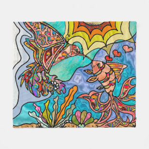 Hummingbird Goldfish Reflektion Art Fleece Blanket