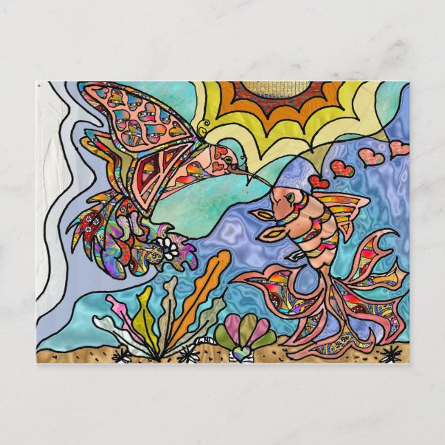 Hummingbird Goldfish Reflektion Art Postkarte (Vorderseite)