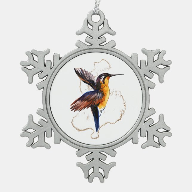 Hummingbird Goldplash Schneeflocken Zinn-Ornament (Vorderseite)