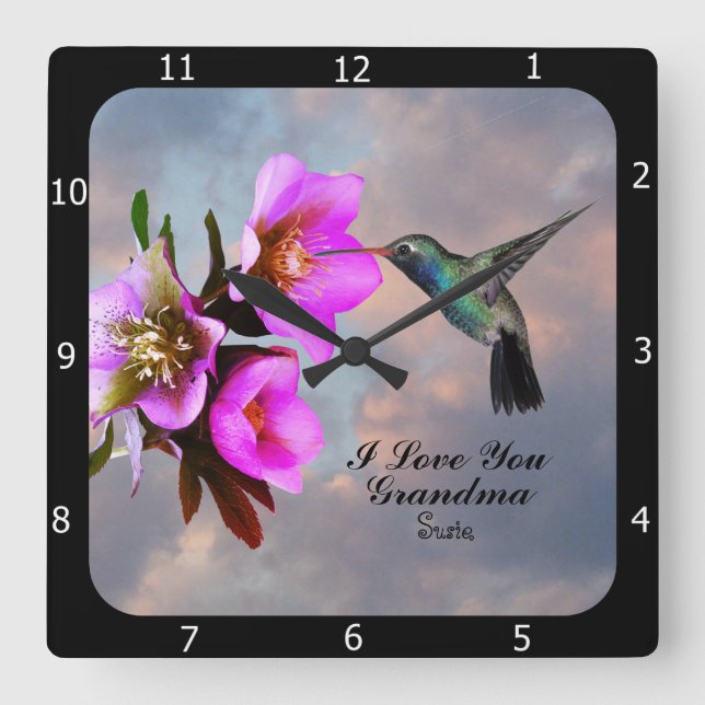 HUMMINGBIRD-GRANDMA QUADRATISCHE WANDUHR (Vorderseite)