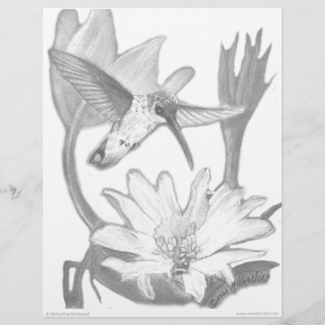 Hummingbird Grayscale Coloring Page (Vorderseite)