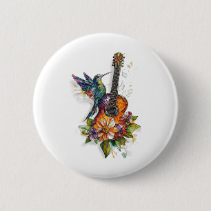 Hummingbird Guitar Floral Musician Naturol Lover B Button