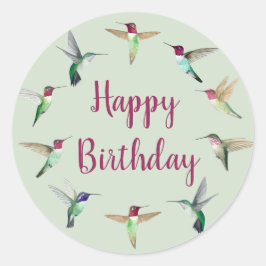 Hummingbird Happy Birthday Classic Round Sticker