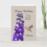 Hummingbird Happy Birthday Daughter, Laura Karte<br><div class="desc">"Hummingbird Happy Birthday Daughter,  Laura" von Catherine Sherman.
Ein Kolibris-Nektar aus einem lila Delphinium schafft einen schönen Geburtstag. Sie können diese Karte mit jedem Namen und Anlass personalisieren.</div>