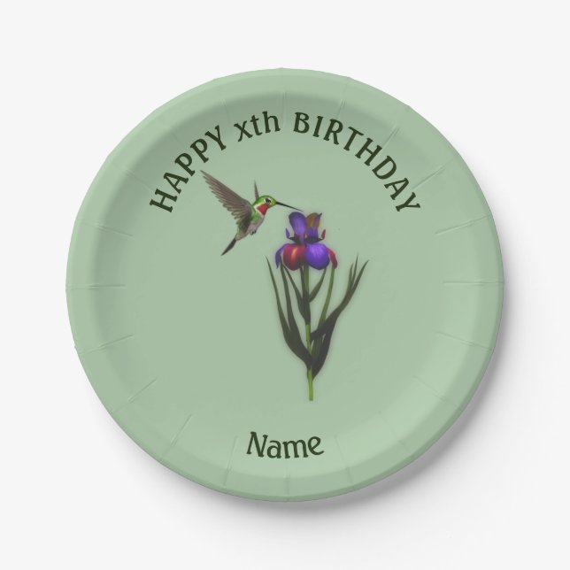 Hummingbird Happy Birthday Personalisiert Pappteller (Vorderseite)