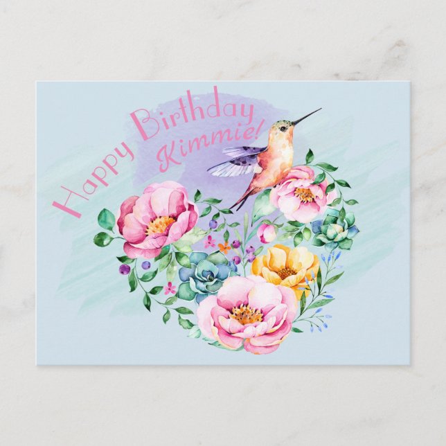 Hummingbird Happy Birthday Postkarte (Vorderseite)