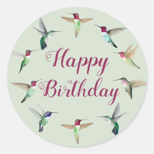 Hummingbird Happy Birthday Runder Aufkleber (Vorderseite)