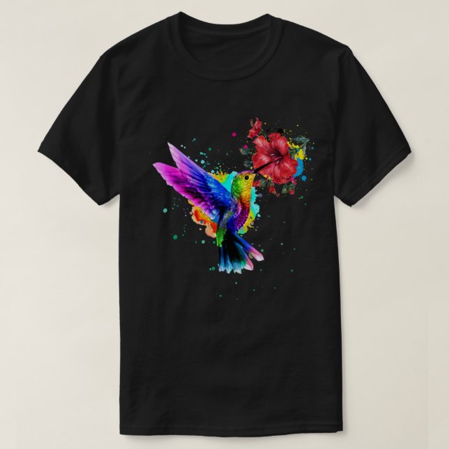 Hummingbird Hibisken Watercolor Floral Premium T-Shirt (Design vorne)