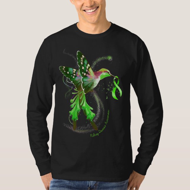 Hummingbird Hold Green Ribbon Niere Disease Aware T-Shirt (Vorderseite)