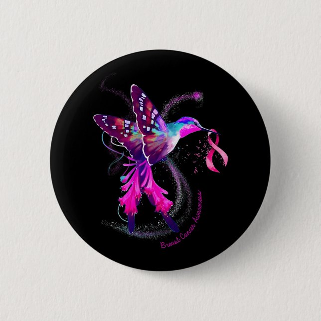 Hummingbird Hold Pink Ribbon Brustkrebs Awarene Button (Vorderseite)